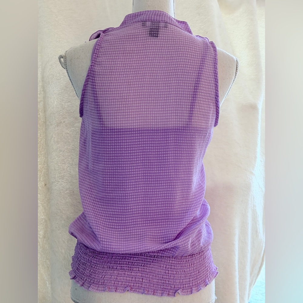 BCX Y2K Women's Lavender Ruffled Gingham Sleeveless Career Office Work Top Small - Picture 4 of 16